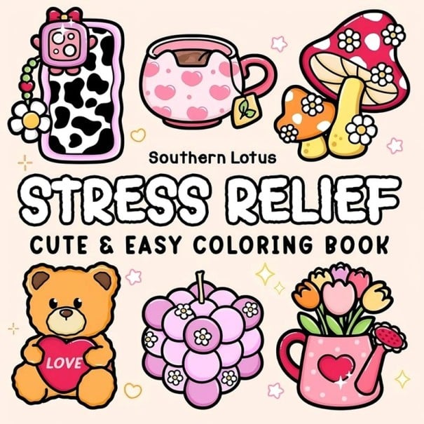 Antistress-Malbuch Stress Relief mit niedlichen Motiven 20×20 cm einfache Bilder zum Ausmalen für Kinder und Erwachsene 1