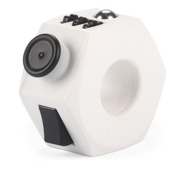 Antistress vinger speelgoed voor het bezig houden van handen Fidget ring met knoppen en schakelaar Zeshoekig lichaam van ABS-plastic 6 x zwart