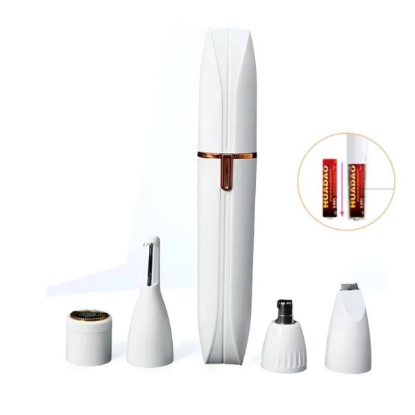 Aparat de ras electric 4in1 Trimmer multifunctional 4 capete inlocuibile Epilator lavabil Ingrijirea sprancenelor, a nasului, a parului si a corpului alb
