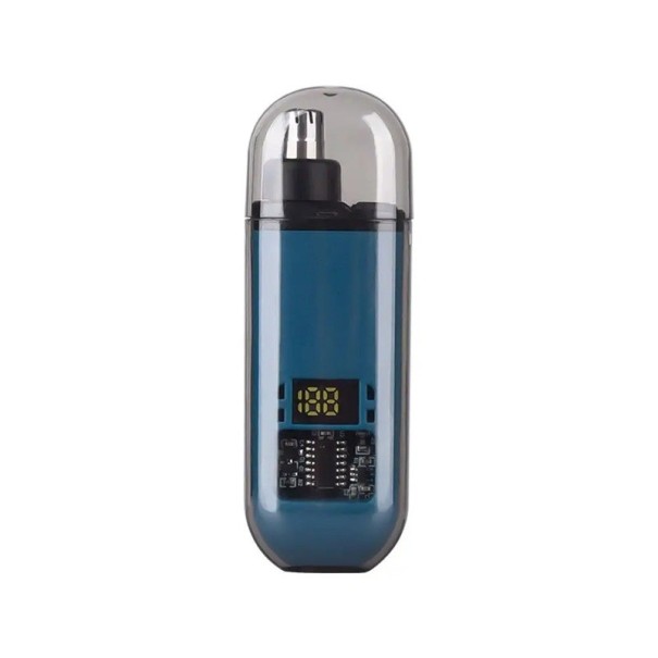 Aparat de tuns electric portabil pentru nas, reincarcabil prin USB, cu cap rotativ la 360°, indicator de incarcare, aparat de tuns sprancene, urechi si nas albastru