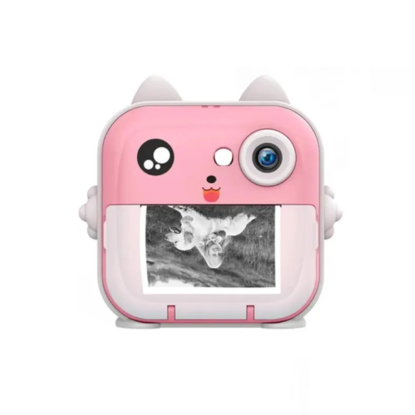 Aparat dziecięcy z funkcją drukowania natychmiastowego 1080p Druk termiczny na papierze Wyświetlacz IPS 2,4" Ładowanie przez USB Bateria 800 mAh W zestawie 3 rolki papieru i sznurek różowy