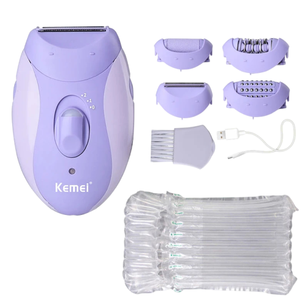 Aparat electric de epilare 6,5 x 11 cm Epilator violet reîncărcabil cu 4 accesorii Îngrijire a pielii și ajustare a părului alimentat prin USB 1