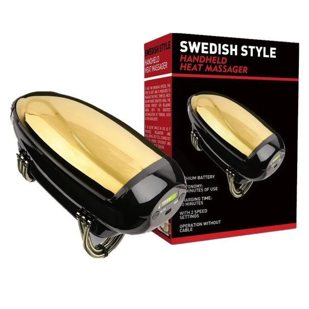 Aparelho de massagem portátil com aquecimento, função de vibração, 2 velocidades, bateria de iões de lítio, design compacto para massagem profunda dourado