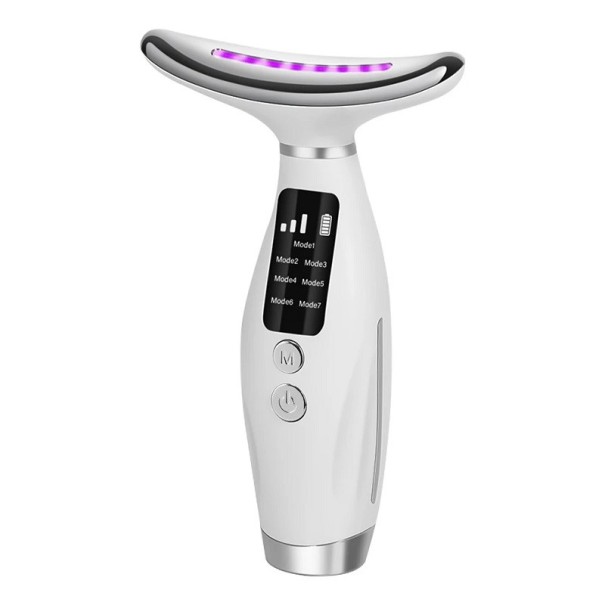 Aparelho vibratório para massagem facial e do pescoço Dispositivo de massagem lifting 7 modos Aparelho de massagem com luz LED para rejuvenescimento da pele 13,9 x 8,8 x 3,8 cm 1