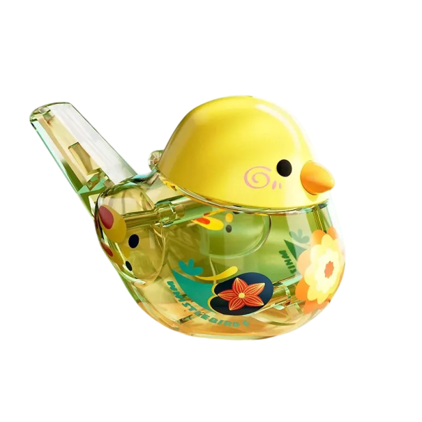 Apito de plástico em forma de pássaro 6 x 6 x 9,5 cm Brinquedo musical aquático para bebés Desenvolvimento da audição Chamadas de pássaros Inserção de água Treino musical amarelo