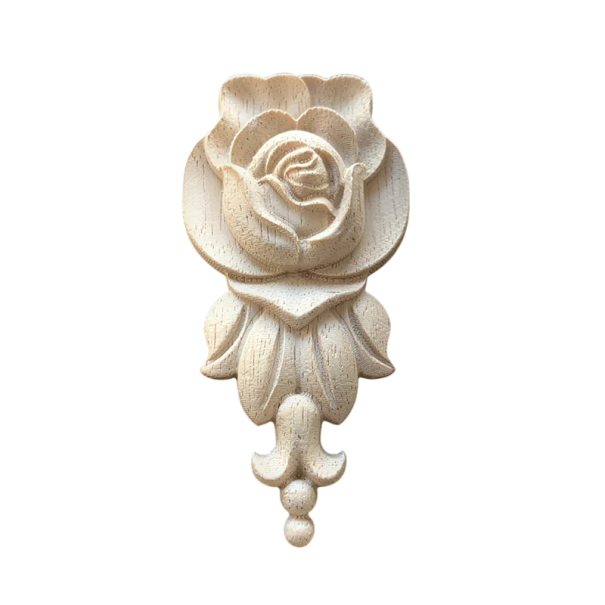 Aplicație din lemn sculptată în formă de trandafir 10 × 5 cm lemn masiv decorare naturală ușoară pentru mobilier fețe de sertare și dulapuri 1