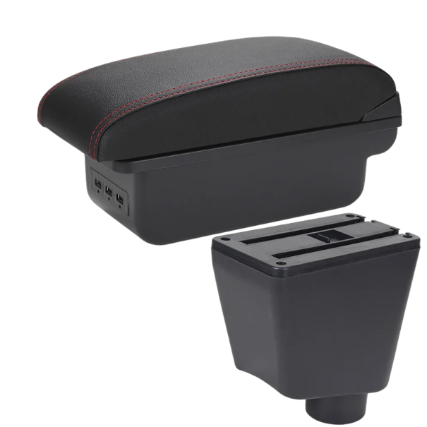 Apoio de braço 13 x 31 x 16 cm para Renault Clio 3 4 e Renault Captur PU couro plástico ABS Console central com USB e acessórios de montagem vermelho