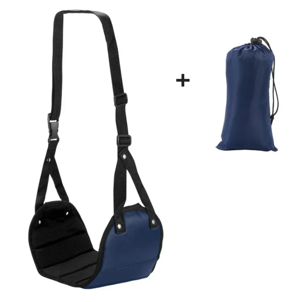 Apoio de pés de viagem para avião 43x19 cm Rede de descanso portátil com espuma de memória Suporte suspenso para pés em avião, carro, comboio e escritório azul escuro