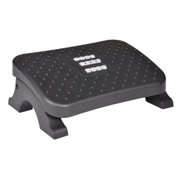 Apoio de pés ergonómico com rolos de massagem Cadeira de pés preta de plástico para mesa Cadeira de pés resistente com elementos de massagem para apoiar a circulação sanguínea Apoio para os pés no escritório para uma postura correta 28 x 7 x 39 cm 1