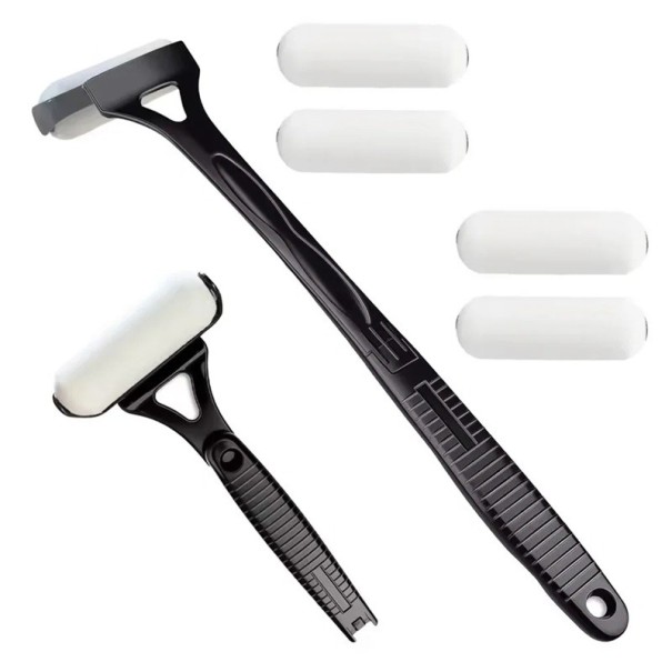 Applicateur pour le dos avec long manche pliable portable avec 4 têtes de rechange pour crème et lait solaire à la maison et en voyage noir
