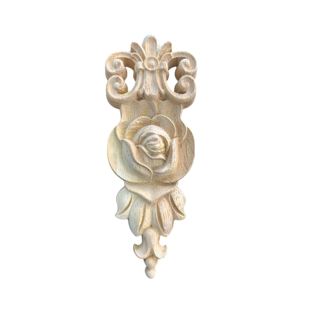 Application en bois sculpté rose avec ornement 13,5 × 5 cm bois massif décoration naturelle claire pour meubles façades de portes 1