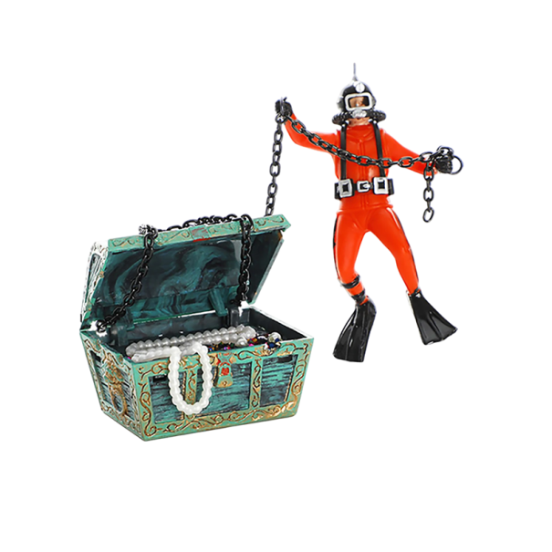 Aquarium Decoration Diver and Treasure Chest 9 cm Non-Toxic Aquarium Decoration Safe Ornament for Fish Resin Underwater Theme 1