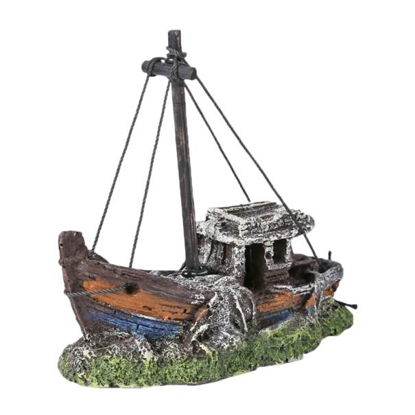 Aquariumdekoration Schiff 12 x 12 cm Ungiftige Dekoration für das Aquarium Harzdekoration für Fische Realistisches Schiffswrack Aquariumversteck 1