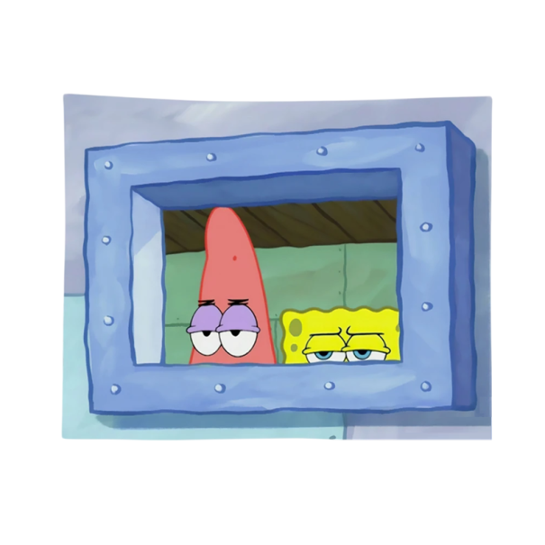Arazzo da parete SpongeBob e Patrick Stella Marina 90 x 150 cm Decorazione da disegno Camera da letto Stanza dei bambini Tessuto decorativo appeso Arazzo 1