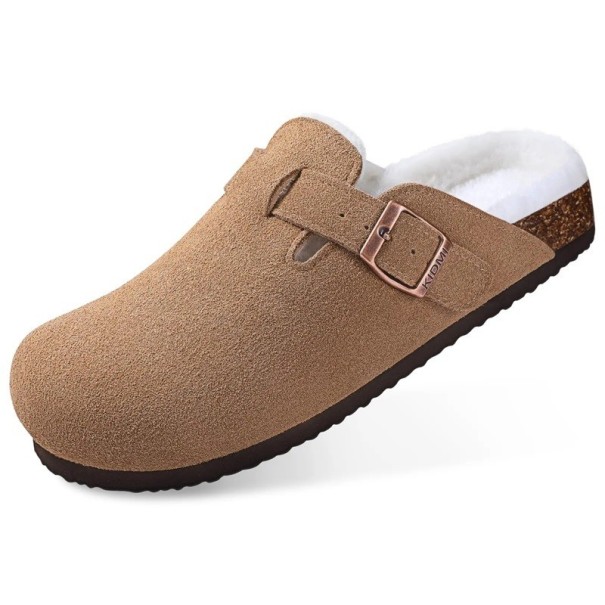 Arch Support Mocka Kork Tofflor Mjuk päls Foder Varma Anatomiska Tofflor För Kvinnor Män Vinter Hem Skor khaki 42