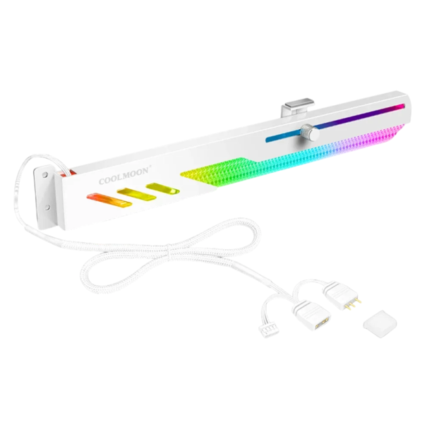 ARGB horisontal holder til grafikkort 280x11x38mm med 50cm ARGB kabel flere grænseflader 4pin 5V han- og hunstik hvid