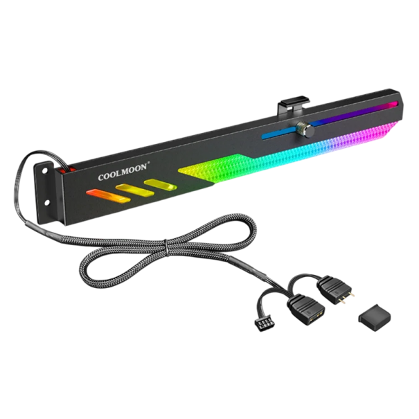 ARGB horisontell hållare för grafikkort 280x11x38mm med 50cm ARGB-kabel fler gränssnitt 4pin 5V han- och honkontakter svart