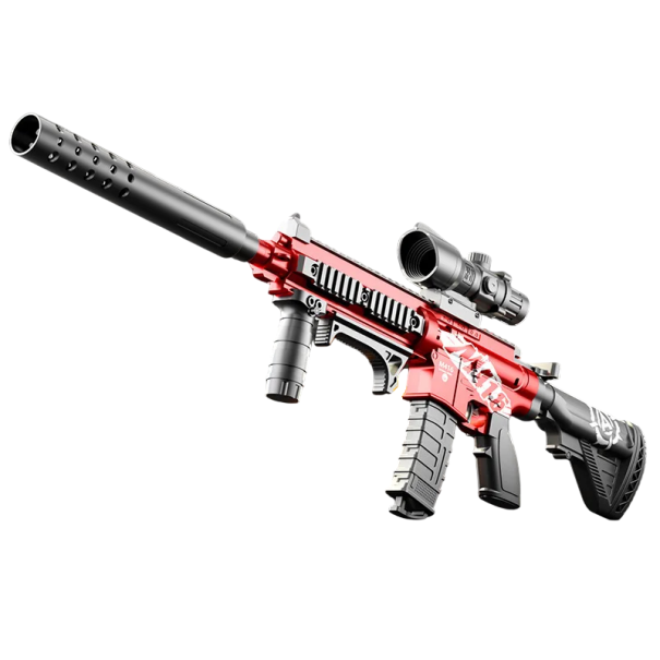 Arma Infantil M416 cerca de 77 cm Alcance até 10 m Réplica de plástico com projéteis macios, carregador e mira Brinquedo para jogos de ação vermelho