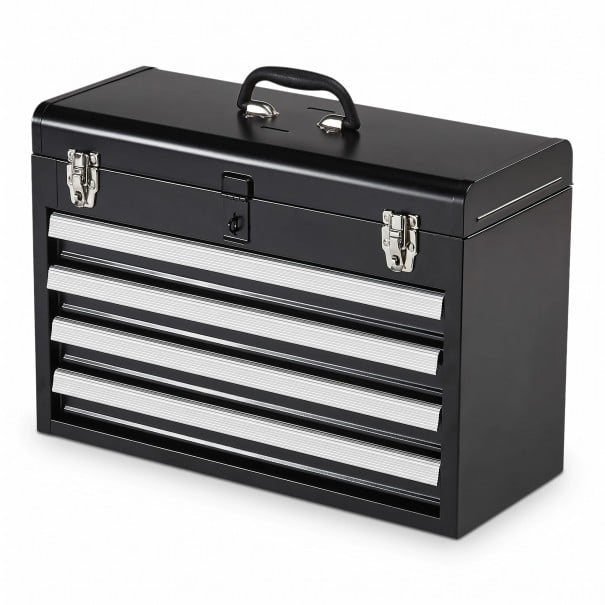 Armario metálico para herramientas con 4 cajones y caja superior Cerrado portátil con asa 52 x 21,8 x 36,1 cm Acero negro Organizador para el taller 1