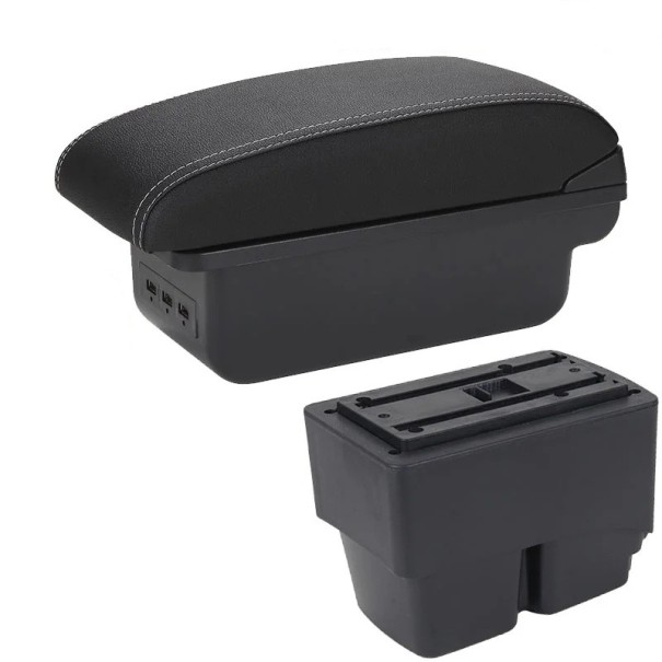 Armbågsstöd 31 x 13 x 16 cm för Ford Fiesta MK7 2009–2017 PU läder ABS plast Mittkonsol med USB och förvaringslåda + monteringsutrustning vit