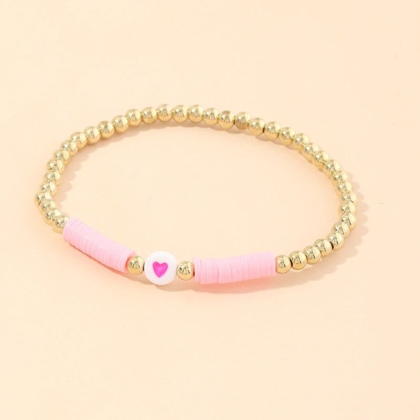 Armband med pärlor för kvinnor med hjärta H626 ljuslila