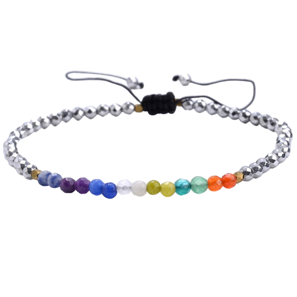 Armband met zeven chakra kralen zilver