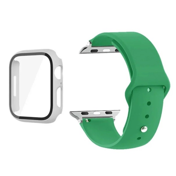 Armband, Rahmenabdeckung und 9H gehärtetes Glas für Apple Watch 42 mm Series 10 – matte Uhrenhülle und Displayschutz für Apple iWatch dunkelgrün