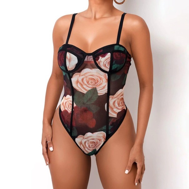 Ärmelloser Damen-Body mit Blumenmuster L