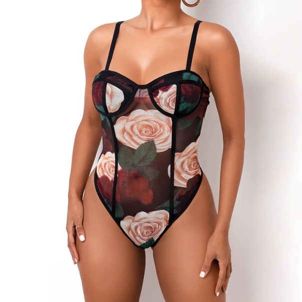 Ärmelloser Damen-Body mit Blumenmuster M