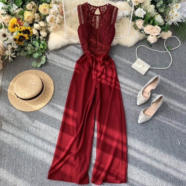 Ärmelloser Damen-Jumpsuit aus Spitze rot