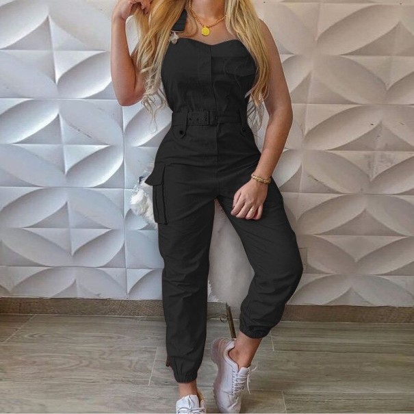Ärmlös jumpsuit för kvinnor B827 svart XXL