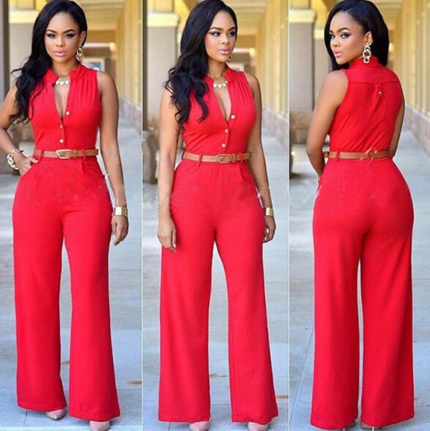 Ärmlös jumpsuit för kvinnor med bälte