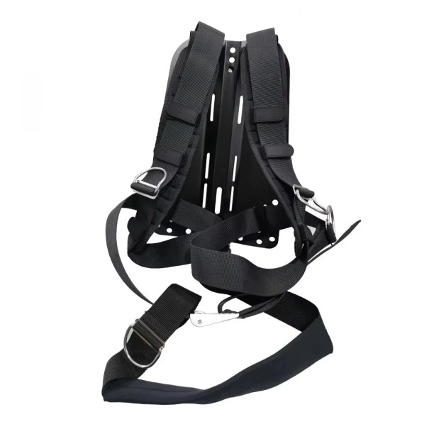 Arnés de buceo con placa dorsal KoonPeng con cinturón de entrepierna, anillos en D y herrajes de acero inoxidable 316 para buceo técnico negro