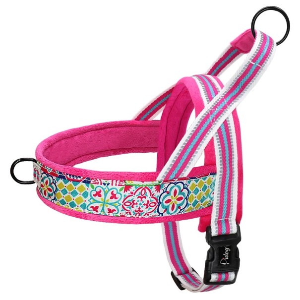 Arnés de entrenamiento acolchado suave, ajustable, reflectante, con asa, arnés de seguridad multicolor para perros pequeños y grandes rosa M
