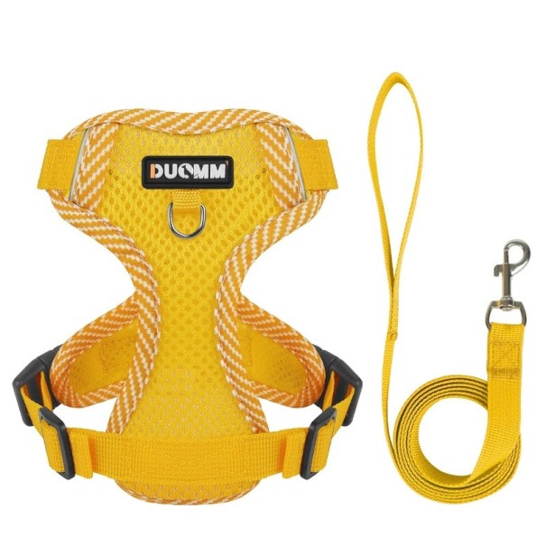 Arnés de segurança ajustável para cães com trela Arnes em rede para cães pequenos Arnês reflexivo com trela Colete respirável para cães 2,4 - 3,5 kg amarelo