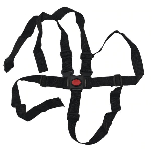 Arnés de seguridad de cinco puntos para niño en silla Correos negros ajustables de nylon Hebilla central con botón Tamaño de la correa 45 x 2,5 cm 1