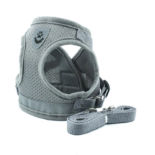 Arnés de seguridad reflectante para perros con correa Chaleco para perros pequeños y cachorros Arnés de pecho transpirable para perros de 5 a 7 kg gris