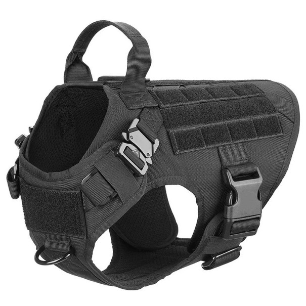 Arnés militar para perros, chaleco de entrenamiento duradero con velcro para perros, arnés ajustable para perros con asa, arnés transpirable con sistema Molle negro XL