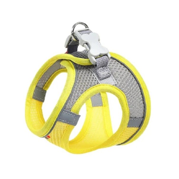 Arnés reflectante para perros pequeños, chaleco transpirable para mascotas, collares a prueba de fugas, arnés ajustable para perros de 0,5 a 1,5 kg amarillo