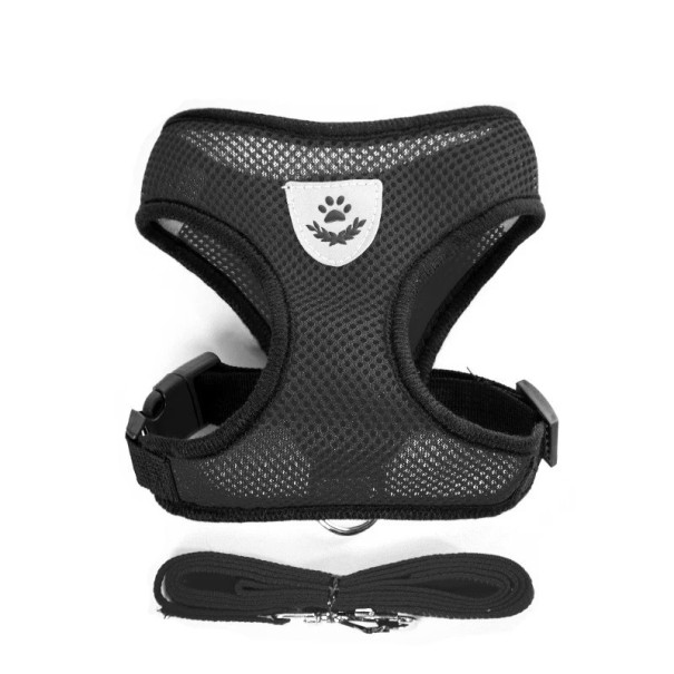 Arnês respirável em rede para cães com trela Acessórios para cães pequenos e cachorros Conjunto de arnês e trela Colete com elementos reflexivos 2,5 - 4 kg preto