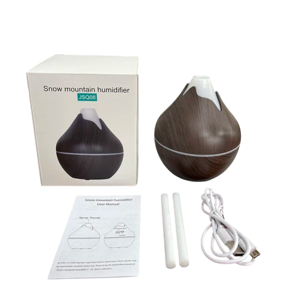 Aromaterapeutický difuzér 350 ml s LED svetlom 110×110×115 mm ultrazvuková technológia pre domáce zvlhčovanie a aromaterapiu tmavo hnedá