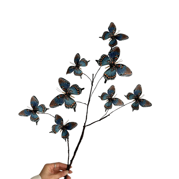 Artificial Butterfly Flower Decorative Branch 70 cm Steel Wire and Fabric Realistic Design for Arranging in a Vase and Decoration dark blue