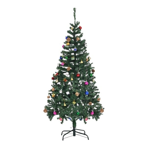 Artificial Christmas Tree with Decorations 48 pcs Folding Height 150 cm Diameter 75 cm Metal Stand Green Decoration for Home and Office 1