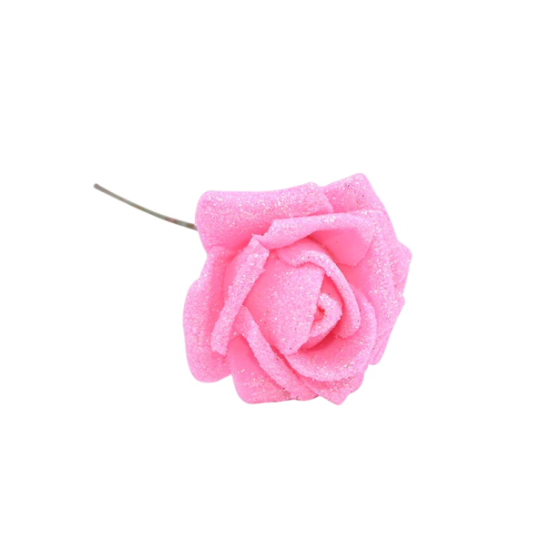 Artificial Glitter Decorative Flower on Wire 20.5x6.5 cm PE Foam for Arranging, Floristry and Interior Decoration light pink