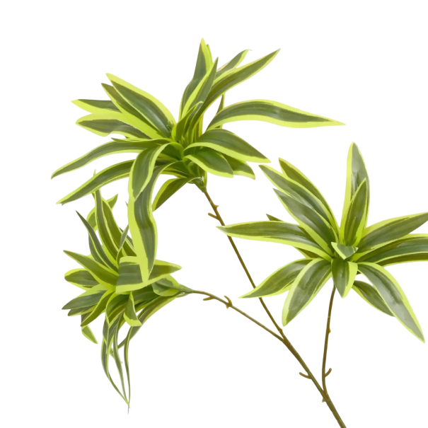 Artificial Plant 70 cm Plastic Tropical Branch with Striped Green-Yellow Leaves Decoration for Vases, Pots or Interior Arrangements 1