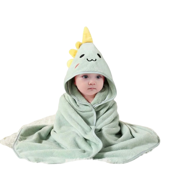 Asciugamano avvolgente per neonati 80x80 cm Coperta per bambini con cappuccio Dinosauro verde Asciugamano da bagno Accappatoio per bambini Fleece 1