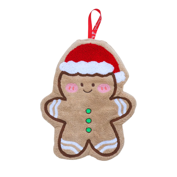 Asciugamano decorativo a forma di omino di pan di zenzero con gancio 18,5 × 30,5 cm in fleece marrone rosso asciugamano per cucina e bagno 1