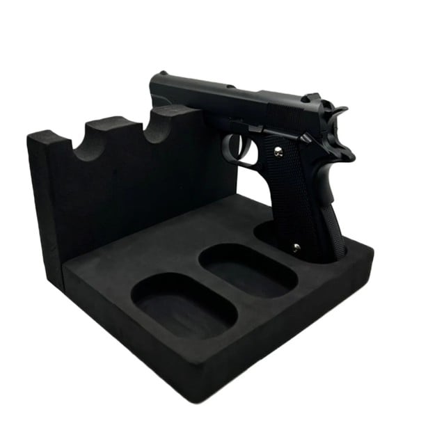 Asepidike 3 lokeroa kompaktit mitat 20×18×3 cm EVA-vaahtoa musta pidike selkeää ja turvallista pistoolien säilytystä varten 1