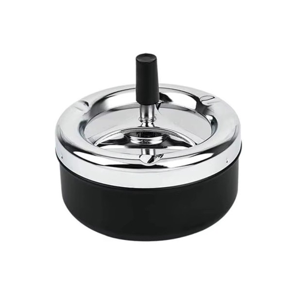Askopp i rostfritt stål 9 × 9,5 cm Självrenande roterande askopp med lock Tryckande roterande askopp för cigarettrökning 360° 1