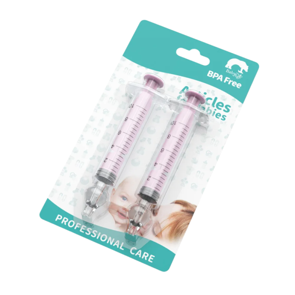 Aspirador nasal para bebé, 2 unidades, jeringa de silicona de 10 ml, 12 cm, aspirador de moco, silicona + PP, material suave, fácil de limpiar, cuidado del bebé rosa